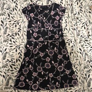 White House Black Market Black and Pink Floral Midi Dress